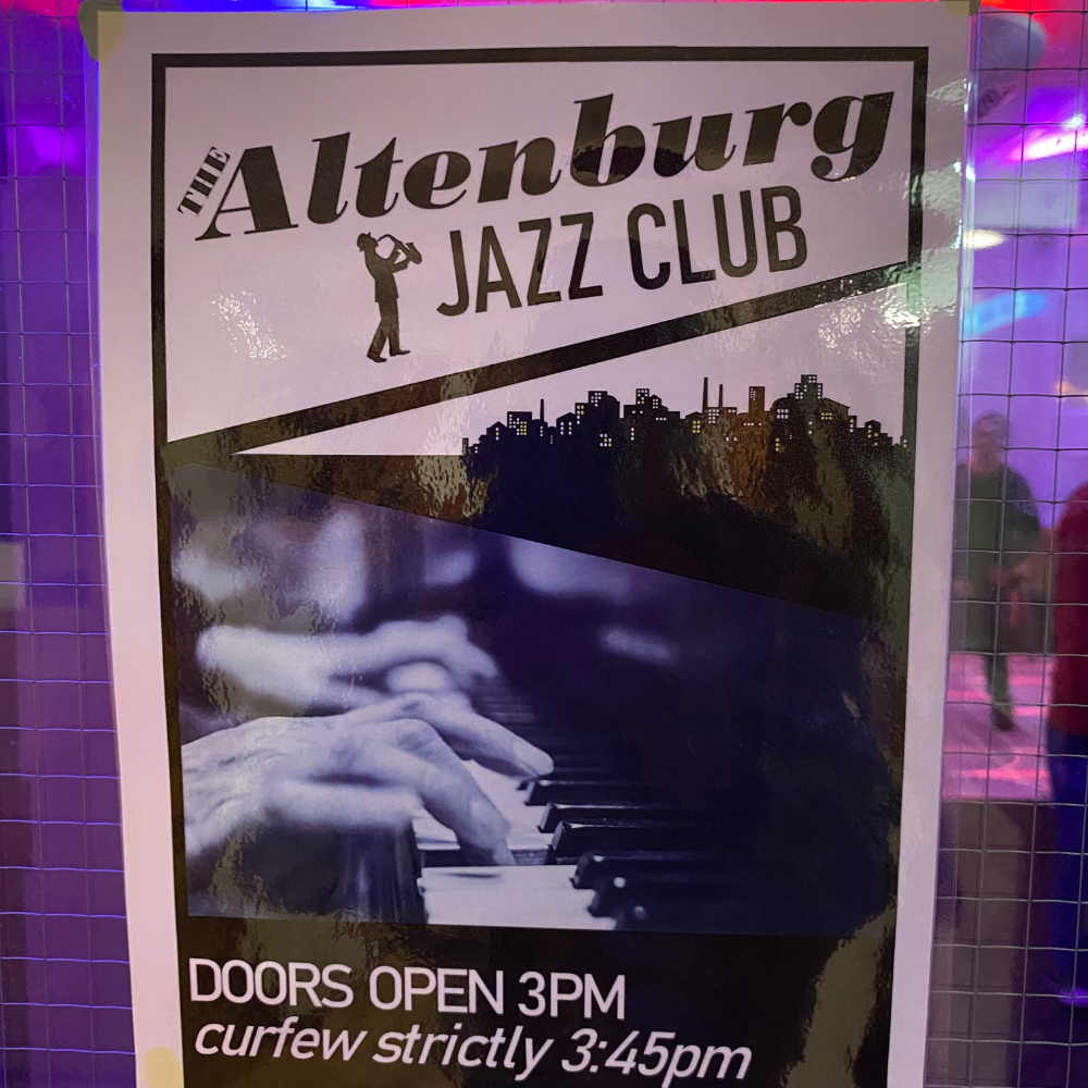 Close up of a poster: The Altenburg jazz club.