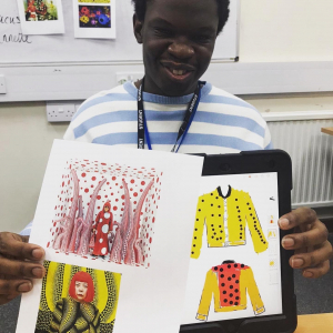 Shaun showing off his great artwork