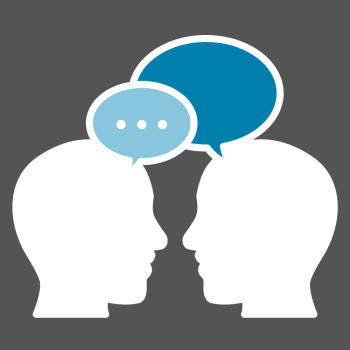 Graphic of two heads with speech and thought bubbles above